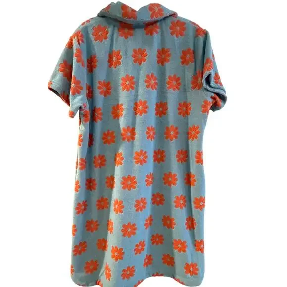 NWOT Easel Blue/Orange Daisy Floral Print Mini Dress Size LARGE - Picture 3 of 5